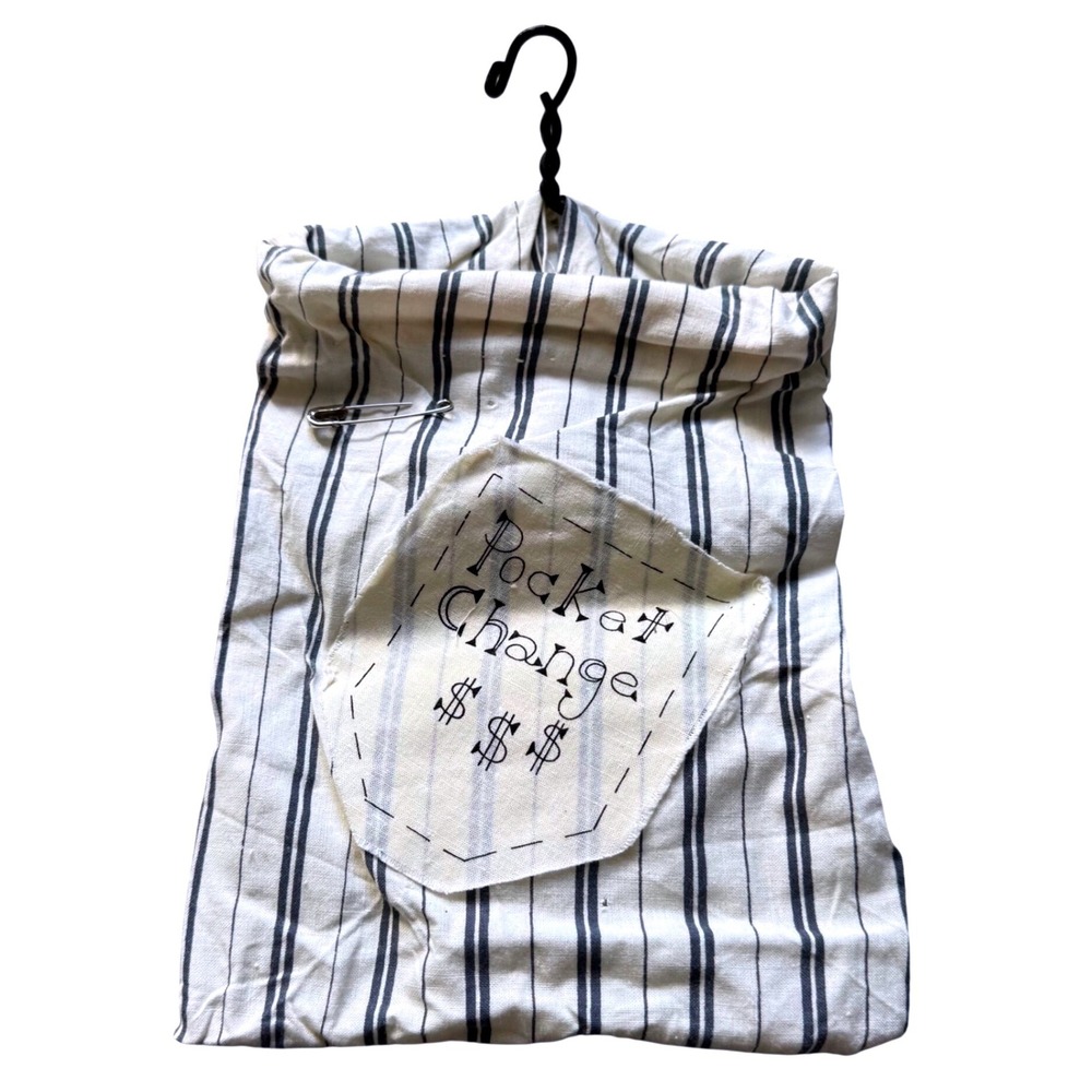 Handmade Ticking Stripe‎ Pocket Change Hanging Bag Coin Pouch for Laundry Room